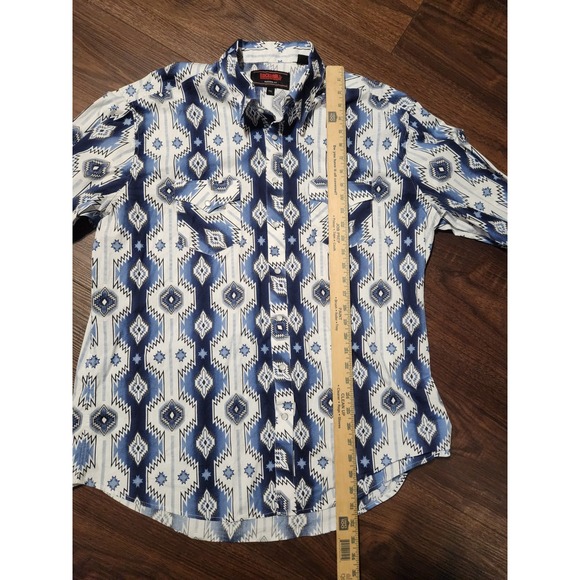 Rock & Roll XXL Denim Modern Fit Western Aztec Long Sleeve Button Down Shirt - Picture 5 of 7